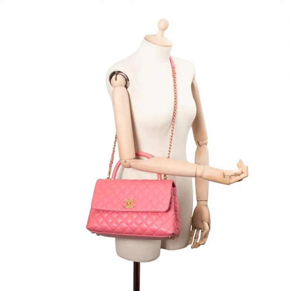 CHANEL Caviar Quilted Coco Chain Handle Flap Bag Pink Purse - Picture 2 of 12